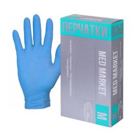 Перчатки нитрил. M Med Market голубые неопудренные,100 шт/упак,(50 пар)